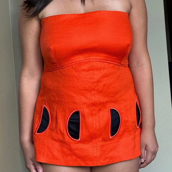 Size 12 Tanya Taylor strapless linen blend orange top.  NWT - Picture 1 of 4
